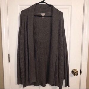 Chico's Open Front Cable Knit Cardigan Gray Size 2 Large Soft Rayon Blend Drape